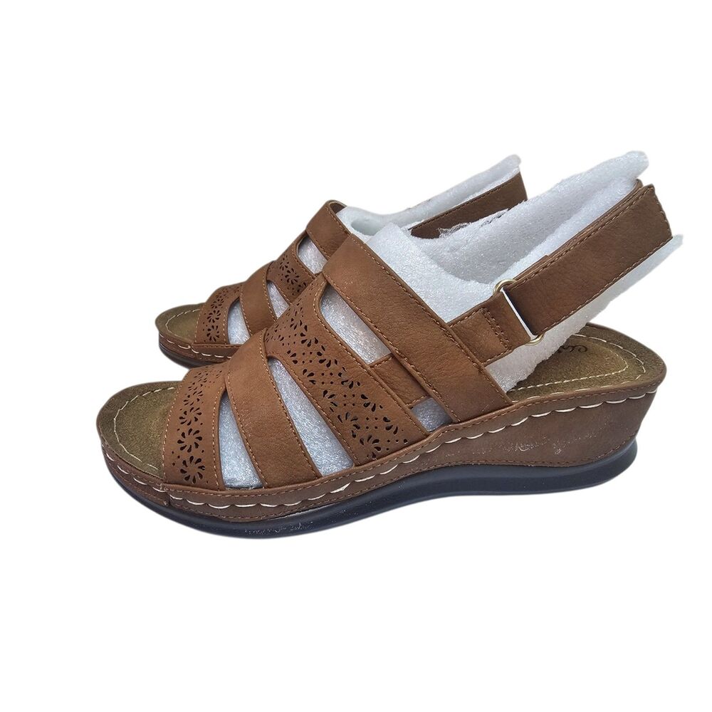 New Easy Street Alexi Slingback Women's Wedge Sandals Tan 5.5